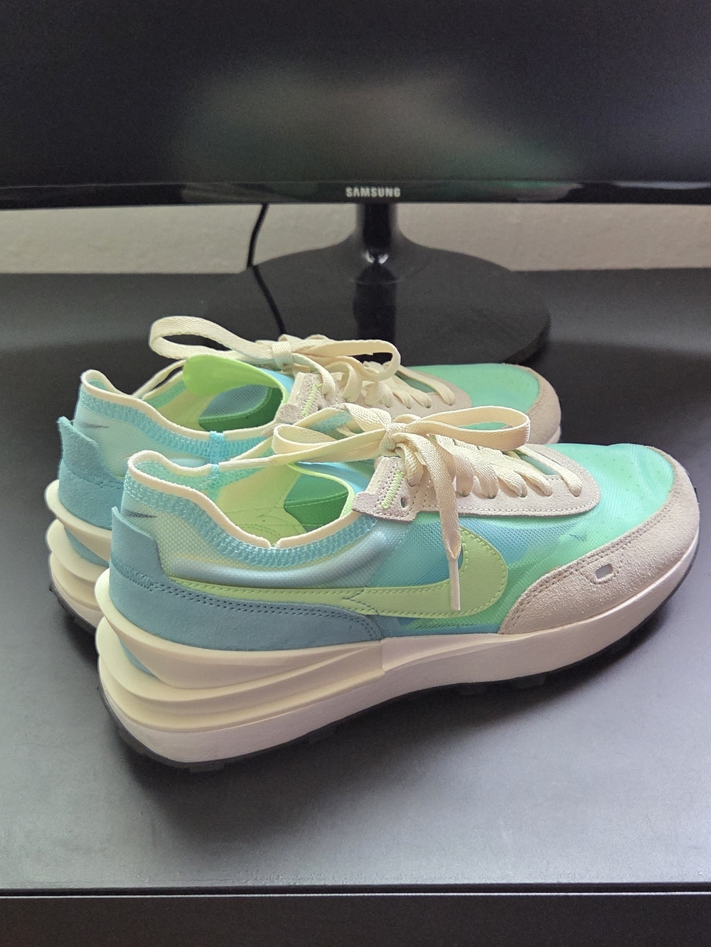 Nike Women Waffle Mint & Light Blue Layered Sole Sneaker (9)
